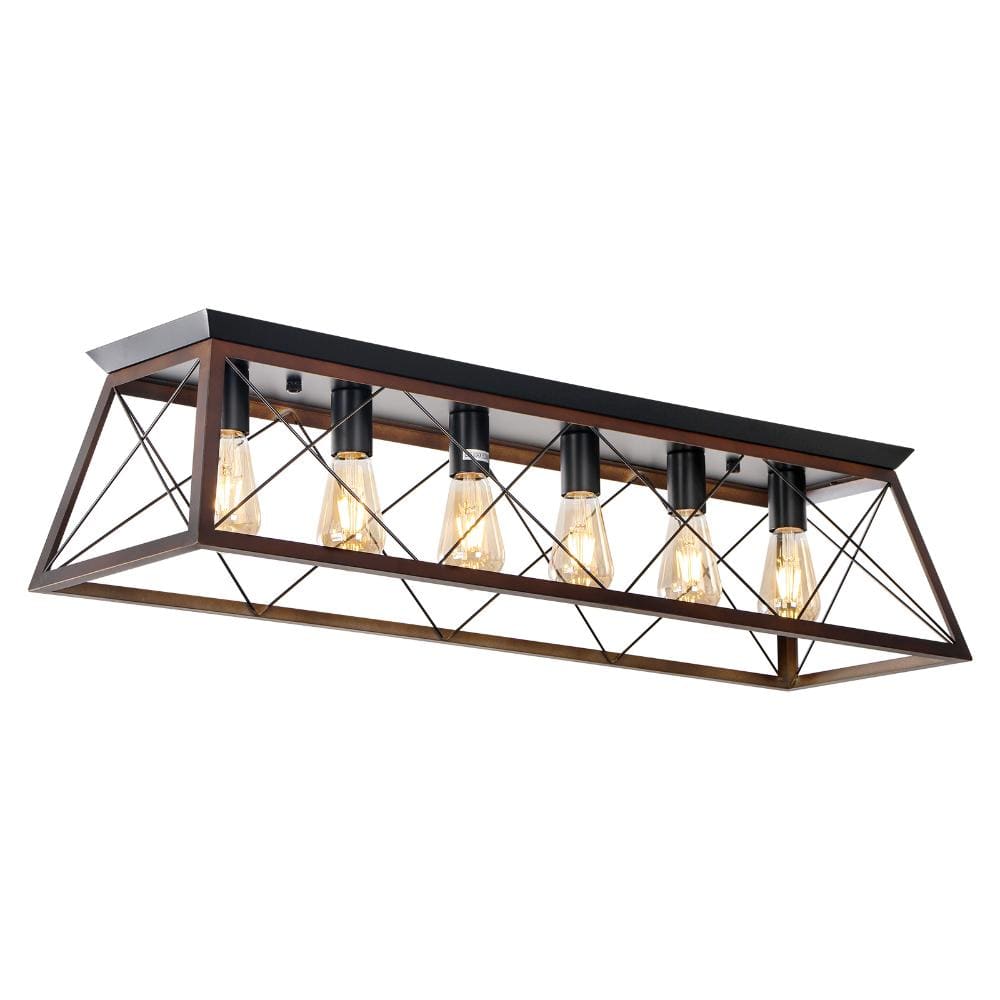 Industrial 6-Light Rectangular Flush Mount Ceiling Light with Open Cage Design for Dining Room price history on PriceWatchPro