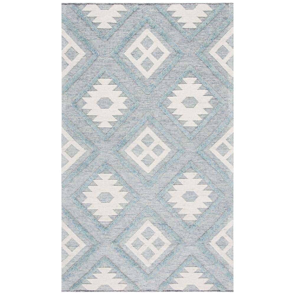 Vermont Blue and Ivory Handwoven Wool Area Rug 5' x 8'