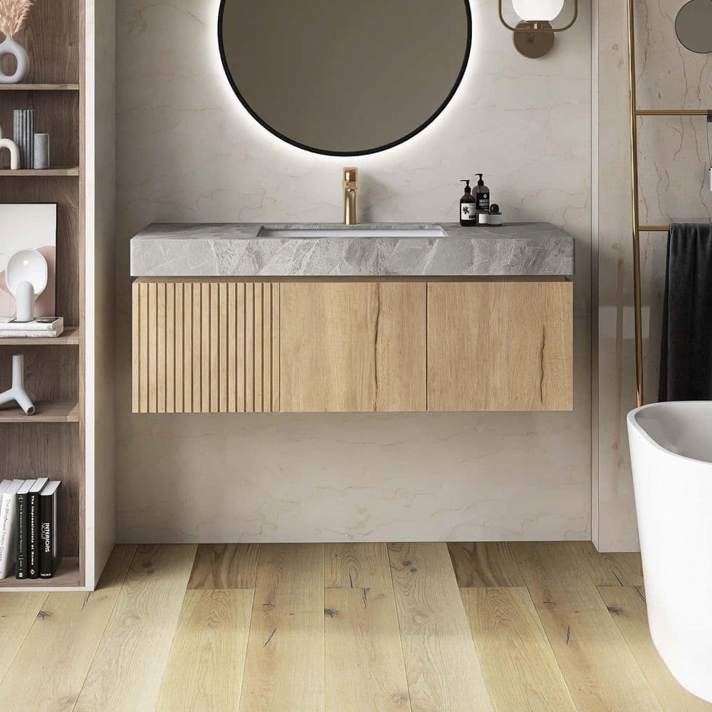 Yingze 48 in. Wall-Mounted Single Sink White Oak Bath Vanity with