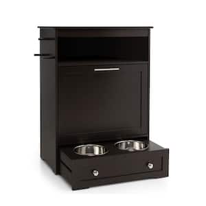 Pet Feeder Station with Pet Food Storage Cabinet, Stainless Steel Dog Bowl in Coffee