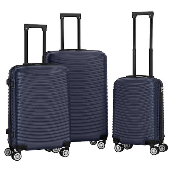 Hikolayae 3-Piece Blue Suitcase Spinner Hardshell Lightweight ABS TSA Lock Spinner Carry on Luggage Set