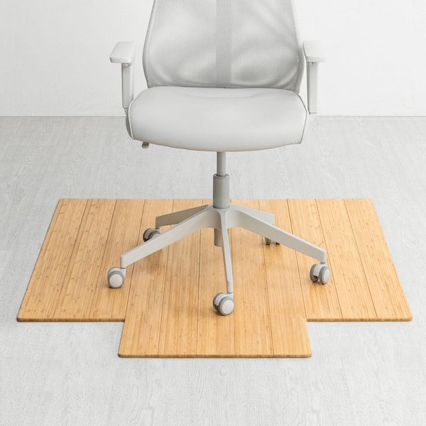 Anji Mountain Deluxe Natural Light Brown 44 in. x 52 in. Bamboo Roll-Up Office Chair Mat with Lip