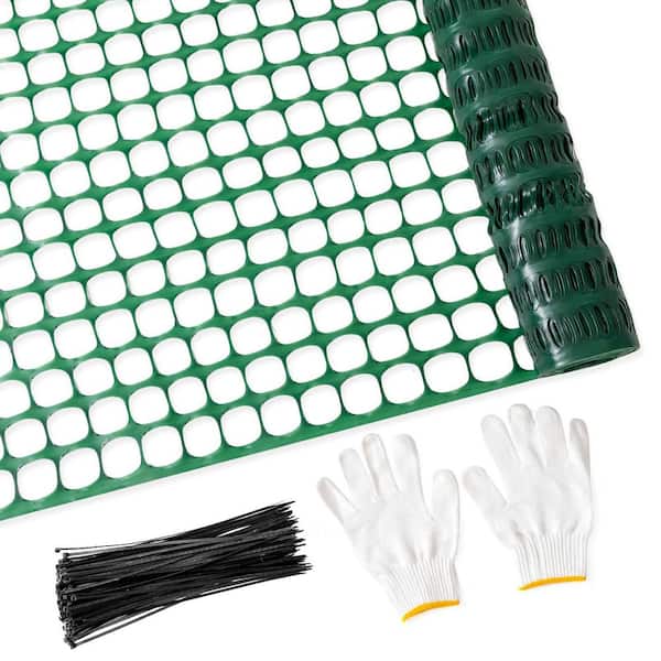 4 ft. x 100 ft. Plastic safety fence with 100 Zip Ties, for Garden Fencing, Green