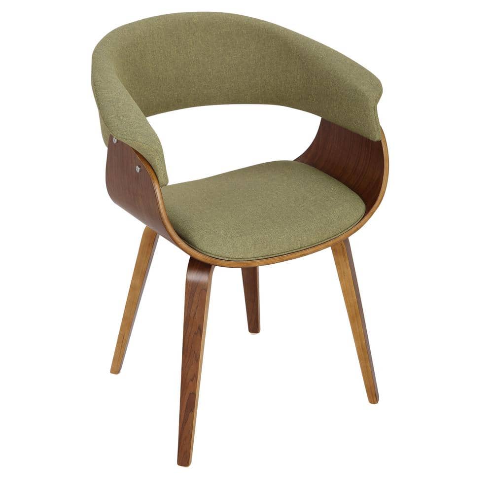 Green Velvet Upholstered Arm Chair with Walnut Wood Frame