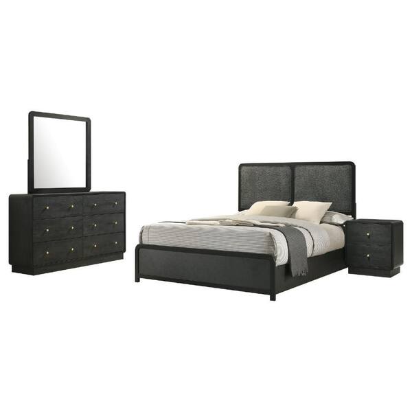 Benjara Cavy 4-Piece Black Metal Queen Size Bedroom Set with