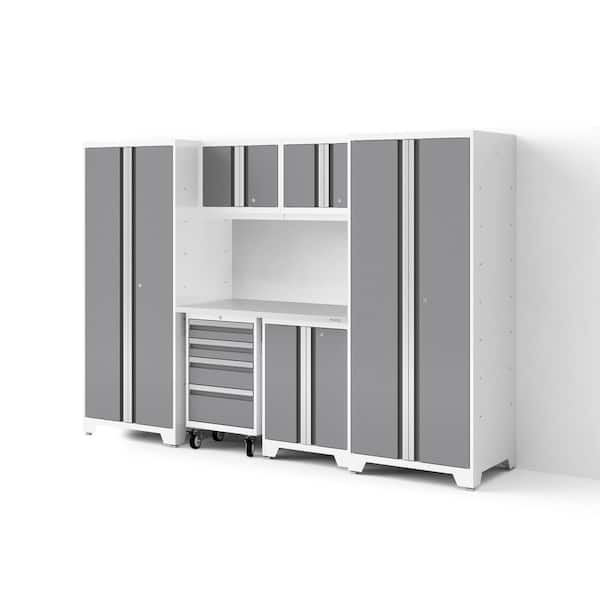 Bold Series XL 108 in. W x 76.75 in. H x 24 in. D 24-Gauge Steel Garage Cabinet Set in Platinum (7-Piece)
