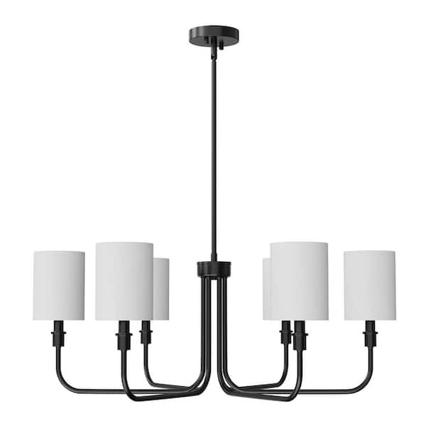 33.8 in. Modern Black Candle 6-Light Chandelier with Cylindrical Fabric Shades and E12 Base No Light Bulbs Included
