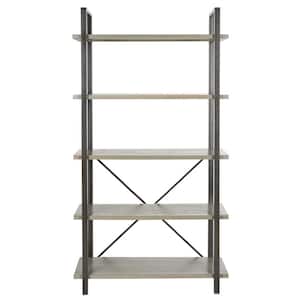 65 in. French Gray Metal 5-shelf Etagere Bookcase with Open Back