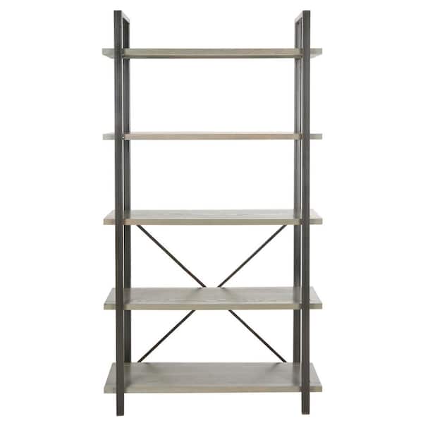 SAFAVIEH 65 in. French Gray Metal 5-shelf Etagere Bookcase with Open Back