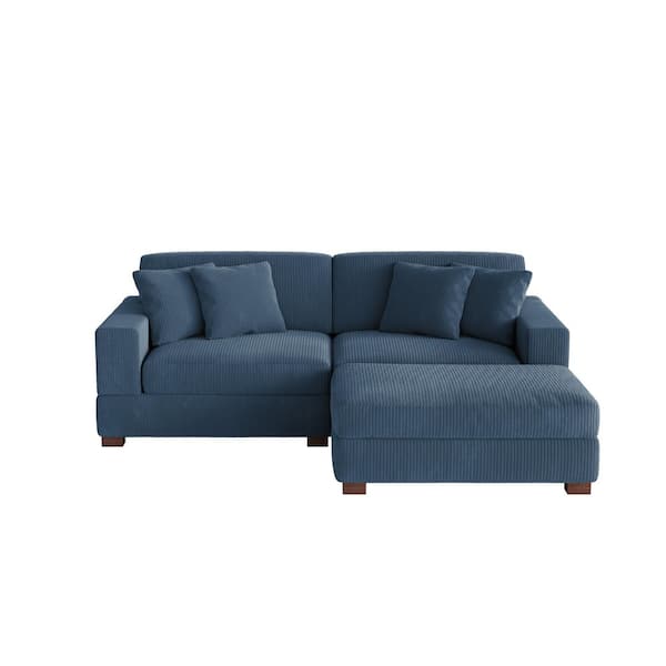 83.4 in. W Square Arm 2-Piece Corduroy Fabric L-Shaped Modern Sectional Sofa in Navy Blue with 4-Pillows