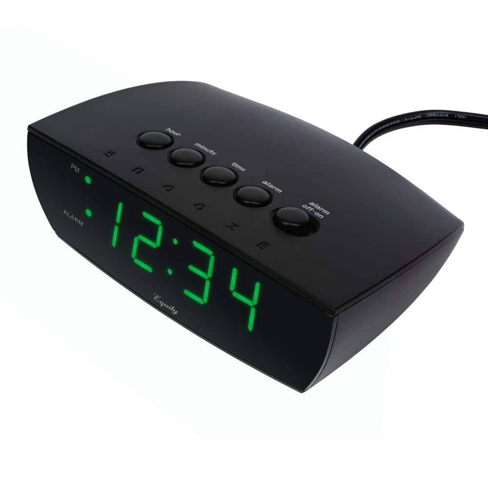 Equity Black Plastic Digital Alarm Clock with Green LED Display