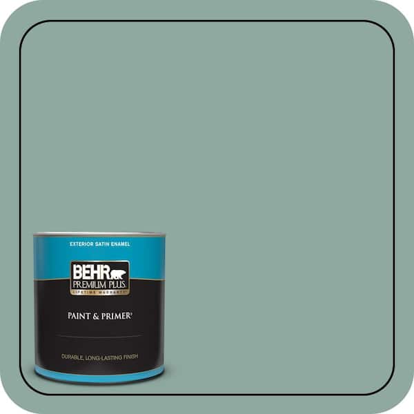BEHR PREMIUM PLUS 1 qt. #S430-4 Green Meets Blue Satin Enamel Exterior Paint & Primer