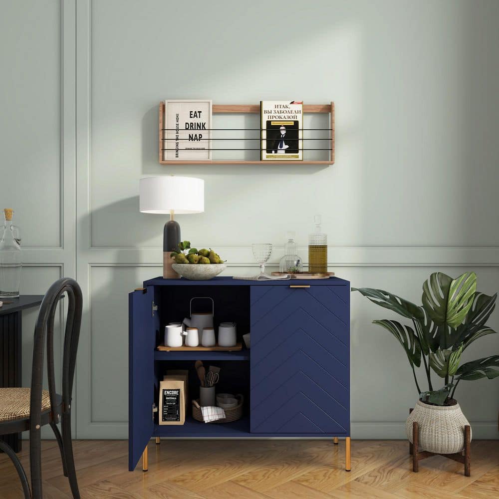 Modern Blue 31.5 in. H 2-Door Storage Cabinet with Adjustable Shelves and Metal Legs price history on PriceWatchPro