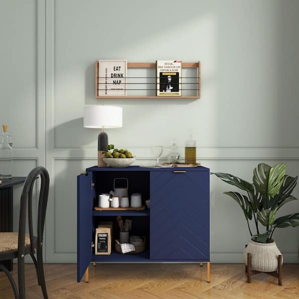 Modern Blue 31.5 in. H 2-Door Storage Cabinet with Adjustable Shelves and Metal Legs