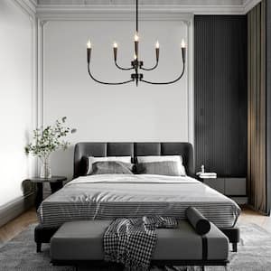 Modern 29.9 in. 6-Light Black Chandelier Minimalist Ceiling Light for Master Bedroom and Living Room with Candle Design