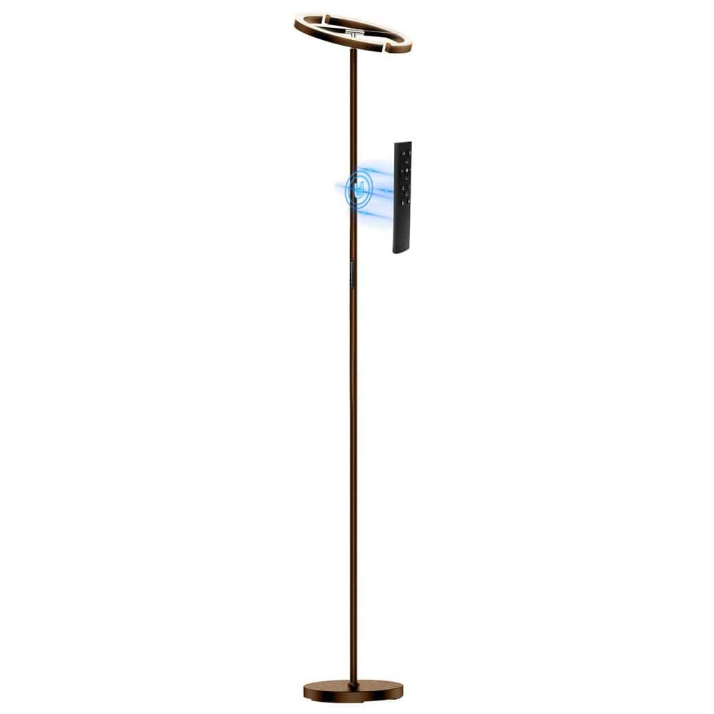 Contemporary 69 in. Brown Modern 2-Light Smart Dimmable Standard Floor Lamp