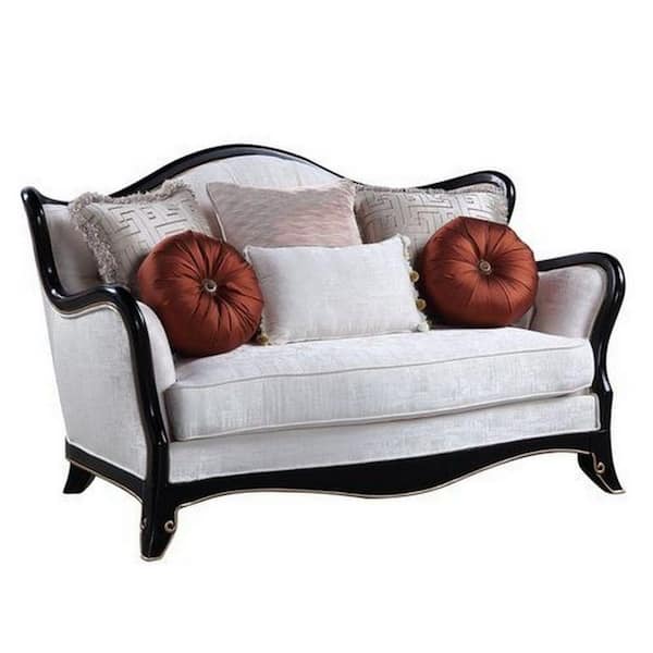 Benjara 68 in. Gray Solid Fabric 2-Seater Loveseat with Wingback and Scalloped Wooden Frame