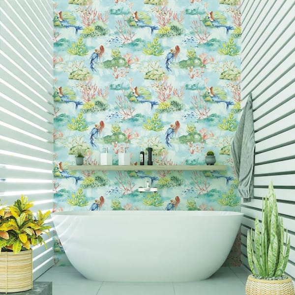 Sea Glass Mermaid Toile Vinyl Peel and Stick Wallpaper Roll (Covers 28 sq. ft.)