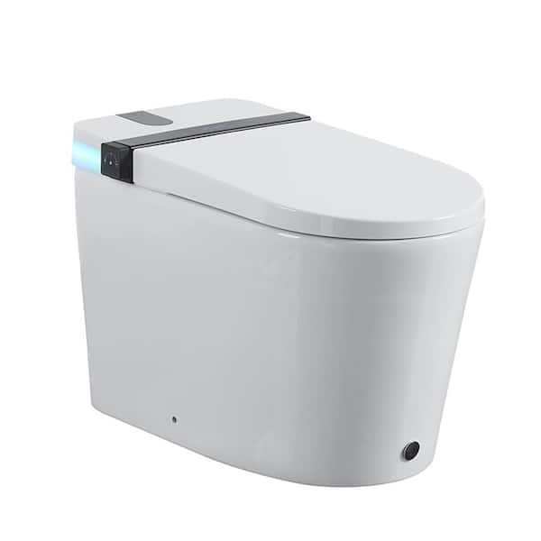 1-piece 1.28 GPF Single Flush Smart Toilet in White, Heated Seat, Foot Kick,Warm Water & Dryer, Night Light