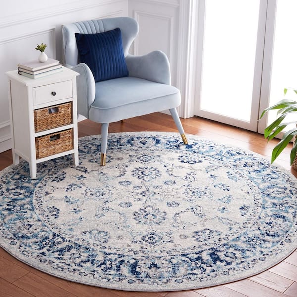 Tulum 7 ft. x 7 ft. Ivory/Blue Floral Oriental Round Area Rug
