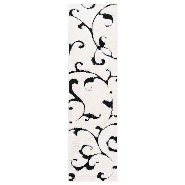 Florida 2 ft. x 8 ft. Ivory/Black Floral Runner Rug