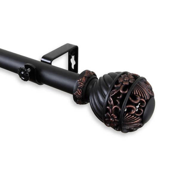 Rod Desyne 66 in. - 120 in. Telescoping 1 in. Single Curtain Rod Kit in Black with Lanette Finial