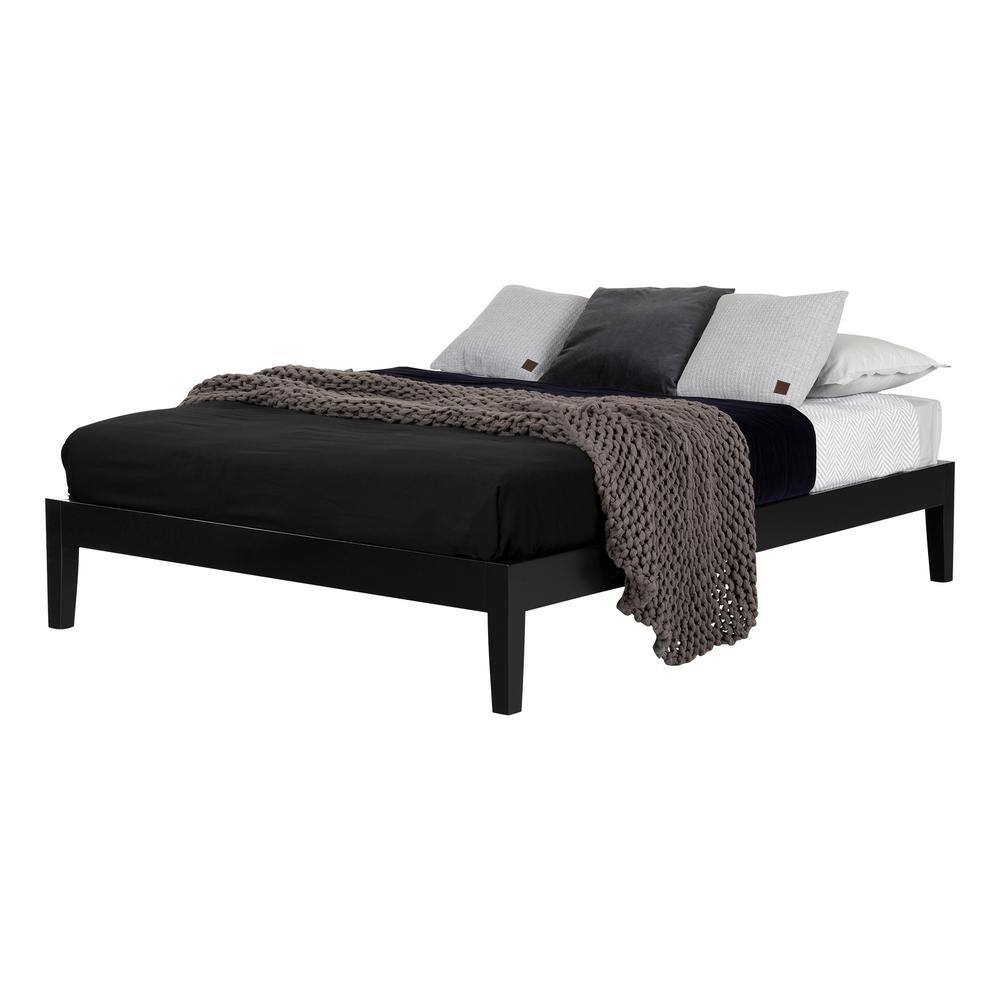 Black Full Solid Wood Platform Bed with Slats