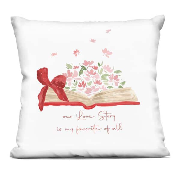 Our Love Story Favorite Of All Red Floral Zipper Polyester 18 in. X 18 in. Throw Pillow
