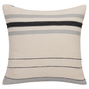 Wilmington Ivory/Gray Striped Cotton 20 in. x 20 in. Throw Pillow