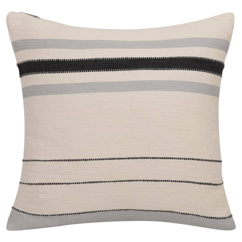 Wilmington Ivory/Gray Striped Cotton 20 in. x 20 in. Indoor Throw Pillow
