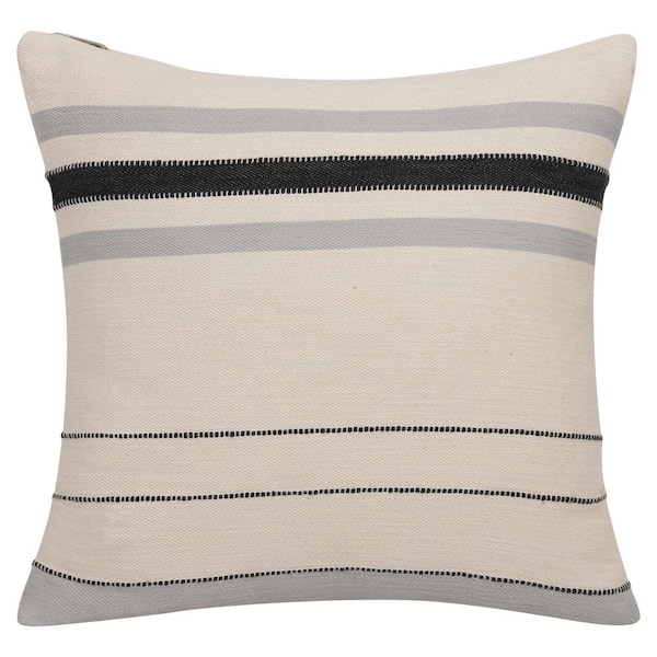 Unbranded Wilmington Ivory/Gray Striped Cotton 20 in. x 20 in. Indoor Throw Pillow