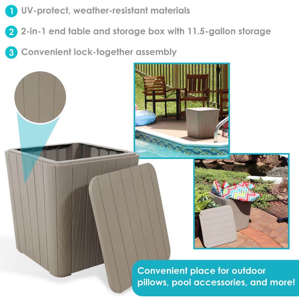 Driftwood Faux Wood Outdoor Storage Side Table with 11.5-Gallon Capacity