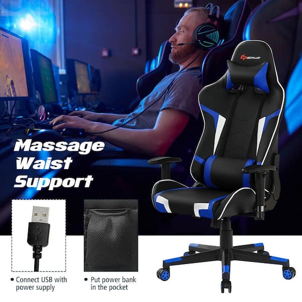 Costway Massage Red Faux Leather Gaming Chair Reclining Swivel Racing  Office Chair with Lumbar Support GHM0220RE - The Home Depot