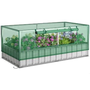 69 in. x 36 in. x 12 in. Galvanized Metal Raised Garden Bed with Greenhouse Cover Raised Planter Box Kit W/Roll-up Door