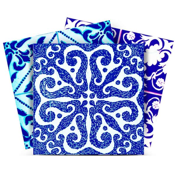 MI ALMA Blue, White V25 4 in. x 4 in. Vinyl Peel and Stick Tile (24 Tiles, 2.67 sq. ft./pack)