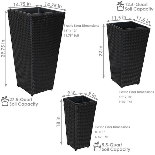 Sunnydaze Tall Square Polyrattan Planter (Set of 3) NHU-439