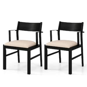 Black + Beige Sponge Contoured Backrest Dining Chair w/Arms Set of 2 Modern Kitchen Chairs