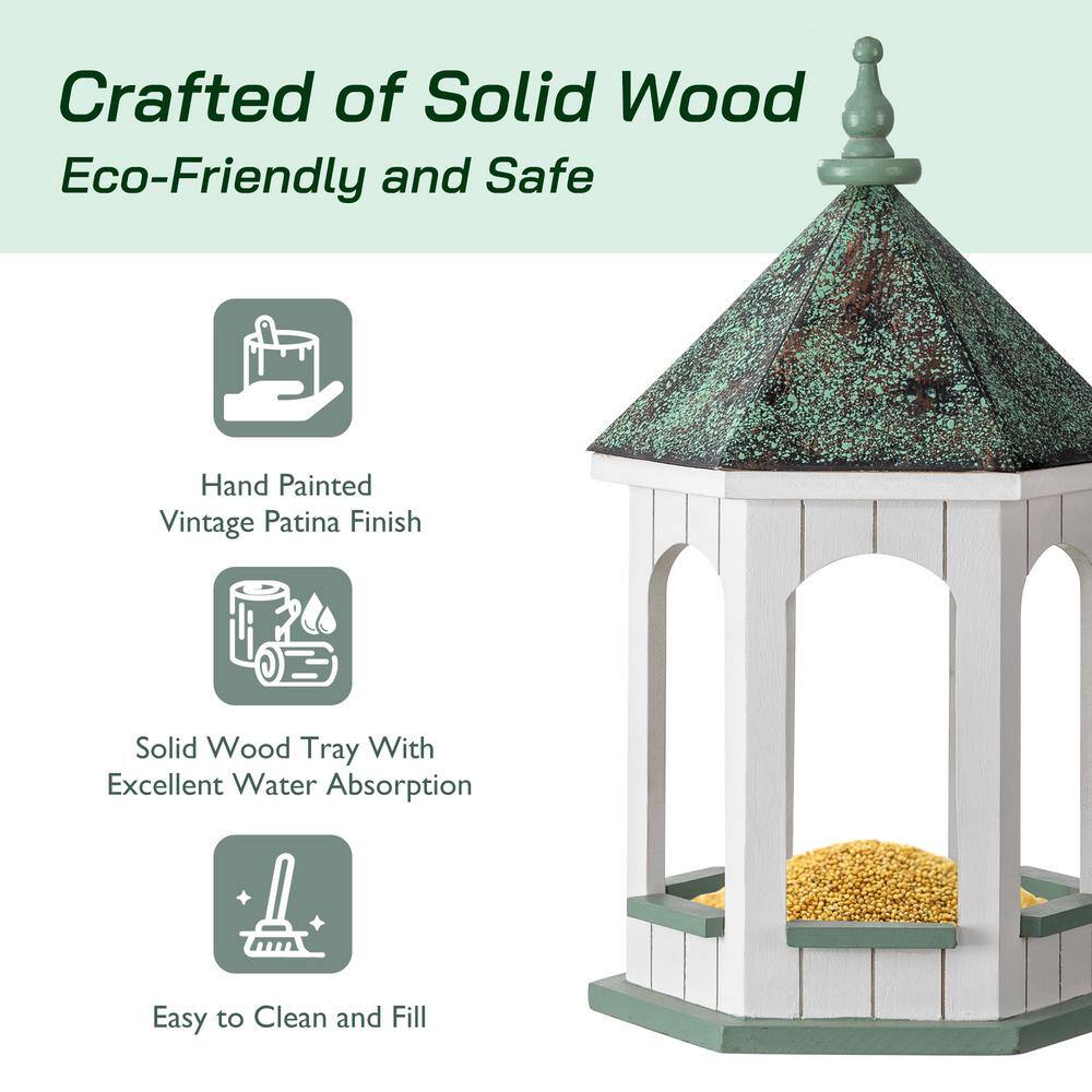 Large Hanging Gazebo Bird Feeder with Patina Metal Roof