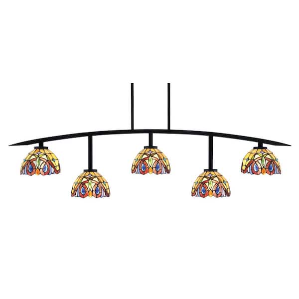 Unbranded Siena 5-Light Matte Black Billiard-Light with Lynx Art Glass Shades
