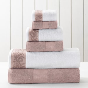 6-Piece Dusty Rose Towel Set with Filgree jacquard Border