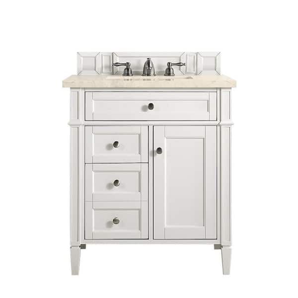 James Martin Vanities Brittany 30.0 in. W x 23.5 in. D x 34 in. H Single Bath Vanity in Bright White with Eternal Marfil Quartz Top