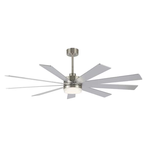 WINGBO 65 in. LED Indoor Nickel Ceiling Fan with Remote