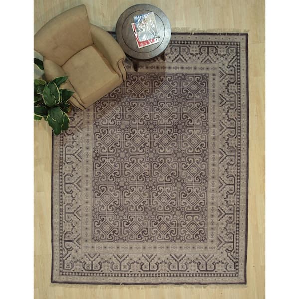 Purple Hand Knotted Wool Traditional Khotan Weave, 6 ft. x 9 ft. Rug