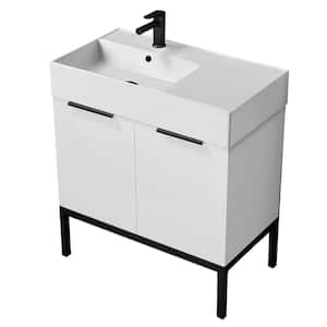 Derin 31.9 in. W x 17.3 in. D x 34.65 in. H Modern Bathroom Vanity in Glossy White With White Ceramic Top