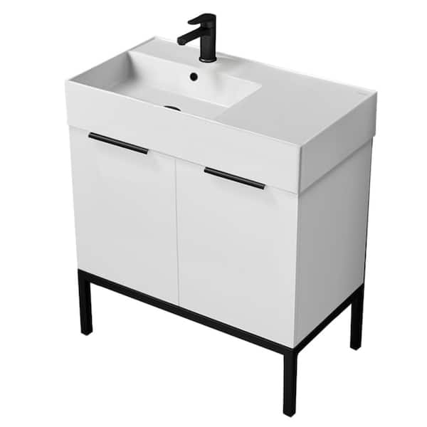 Nameeks Derin 31.9 in. W x 17.3 in. D x 34.65 in. H Modern Bathroom Vanity in Glossy White With White Ceramic Top
