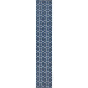 Reversible Indoor Outdoor Blue 2 ft. x 10 ft. Honeycomb Contemporary Runner Area Rug