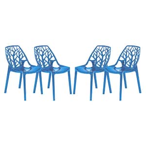 Cornelia Transparent Blue Modern Spring Cut-Out Tree Design Stackable Dining Chair (Set of 4)
