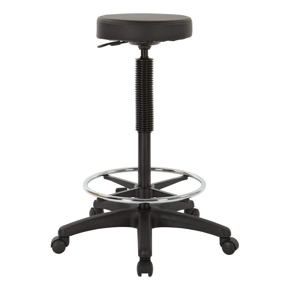 Sleek Black Leatherette 360 Swivel Drafting Stool with Metal Base