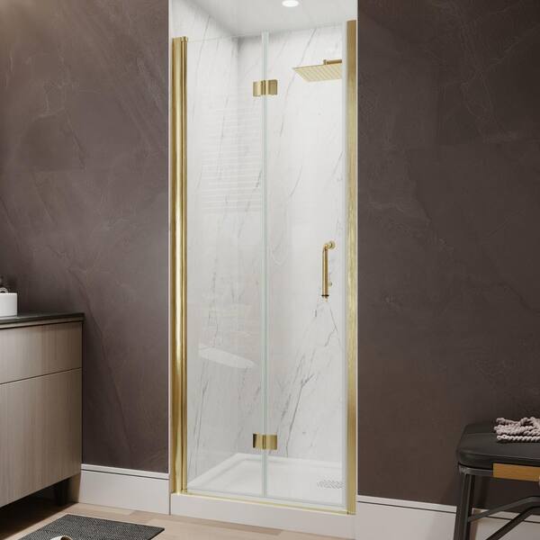 30-32 in. W x 72 in. H Bi Fold Frameless Shower Door in Brushed Gold with Clear Glass