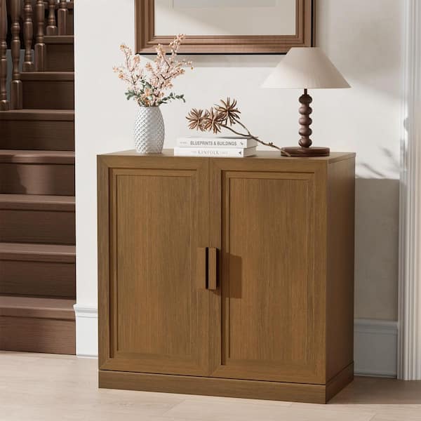 Walnut Wooden 31 in. H Storage Cabinet with Adjustable Shelves Accent Cabinet